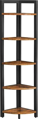Produktbild von VASAGLE Eckregal mit 5 Ablagen, 150 x 30 x 30 cm, Bücherregal, Aufbewahrungsregal, multifunktional, Industrie-Design, vintagbraun-schwarz LLS803B01