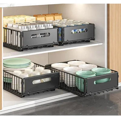 Productafbeelding van Uittrekbare opbergrekken voor keukenkasten, zwart, 4 stuks, 38x25x10 cm