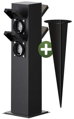 Produktbild von MONZANA® Gartensteckdose 4fach IP44 Metallspieß Garten Außensteckdose Steckdosensäule Mehrfachsteckdose Steckdosenverteiler outdoor Edelstahl Schwarz