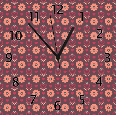 Produktbild von Wallario Design Wanduhr Muster mit Blumen und Herzen aus Echtglas, Größe 30 x 30 cm