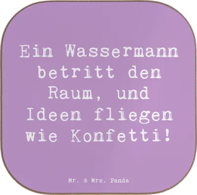 Produktbild von Mr. & Mrs. Panda Untersetzer für Gläser Spruch Wassermann Ideenflug - Lavendeltraum - Geschenk, Inspiration, Tierkreiszeichen, Coaster, weinglasuntersetzer, Energie