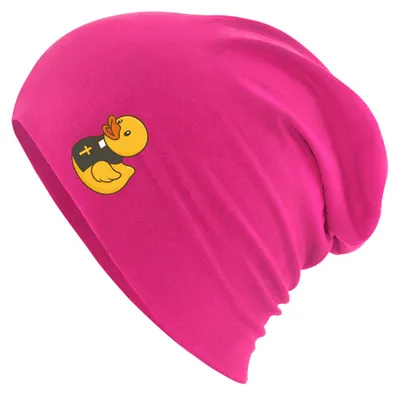 Produktbild von Huuraa Beanie Quietscheente Pfarrer Comic Gummiente Fuchsia One Size Baumwolle und Elasthan Mütze Geschenkidee