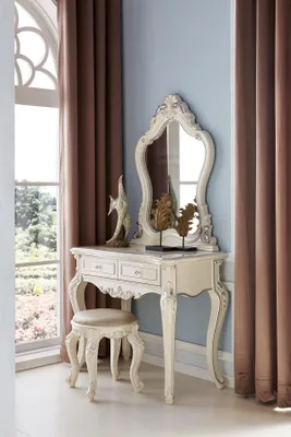 Image de Tabouret de maquillage Tabouret de coiffeuse Tabouret baroque rococo en bois véritable