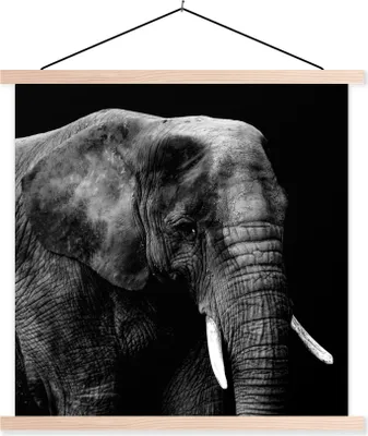Produktbild von MuchoWow® Textilposter Elefant - Tiere - Schwarz - Weiß 60x60 cm mit holzfarbenen Rahmen - Wanddekoration