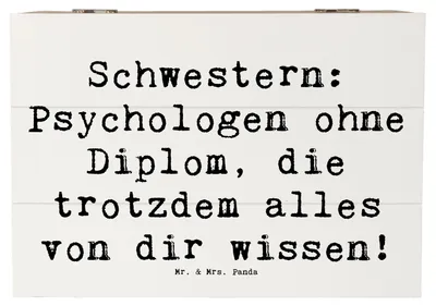 Produktbild von Mr. & Mrs. Panda Truhe Spruch Schwestern Psychologen 22 x 15 cm - Weiß - Geschenk, herzerwärmende Sprüche, Box, Familie, Familiengeschenk, Freude, Aufbewahrungstruhe