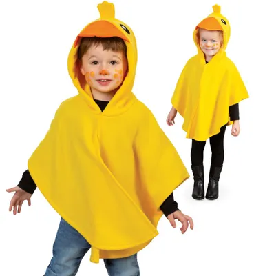 Produktbild von Kinder Kostüm Ente – gelber Fleece Poncho mit Kapuze – Enten Cape für Karneval, Fasching & Mottopartys (104/116)