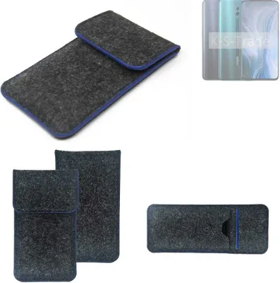 Produktbild von K-S-Trade Handy-Hülle Schutz-Hülle kompatibel mit Oppo Reno10 Pro+ Global Filztasche Pouch Tasche Case Sleeve Filzhülle dunkelgrau, blauer Rand