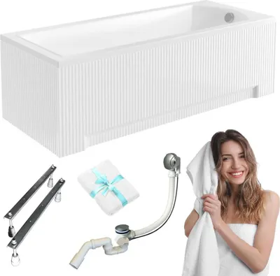 Produktbild von Aqua For You | Badewanne Acryl Besco Shea - 170x70 Cm - Antibakterielle Beschichtung - Siphon Im Set - Montagerahmen - mit geriffelter Verkleidung