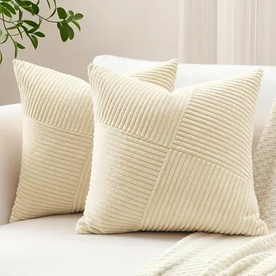 Produktbild von Cord Kissenbezüge 2er Set Windmühlenstreifen Beige 50x50cm