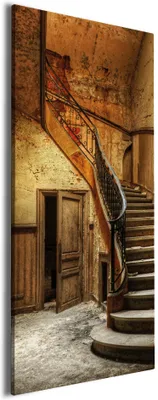Produktbild von Wallario Premium Leinwandbild Rustikale Holztreppe in Größe 60 x 150 cm
