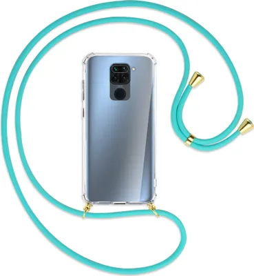 Produktbild von Handykette Backcover-Schutzhülle mit Band (Metall goldfarben) für Xiaomi Redmi Note 9 / 10X 4G - türkis