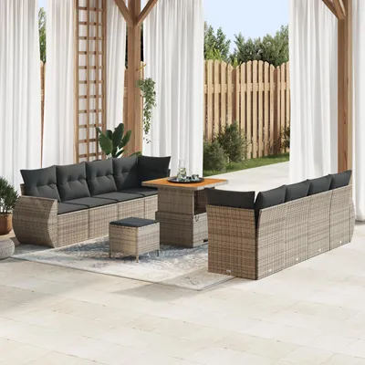 Produktbild von Möbel 11-tlg. Garten-Sofagarnitur mit Kissen Grau Poly Rattan Akazie - Gartensofas 3363798