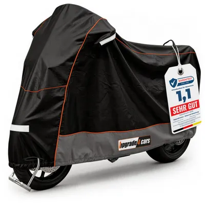 Productafbeelding van Upgrade4cars Motorfietsbeschermhoes voor buiten, waterdicht en afsluitbaar | Universele motorfietsopslag, winterbestendig, 210D polyester, zwart | Scooterhoes, maat XL, 275x105x125cm