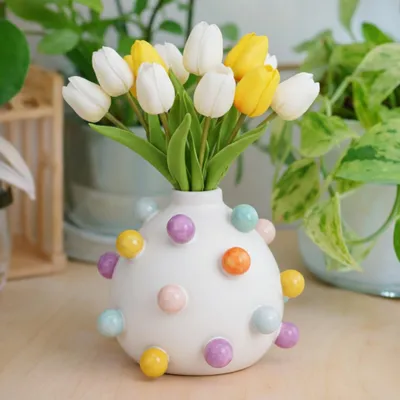 Produktbild von Blumenvase Kugelvase aus Keramik, Bunte Dekovase