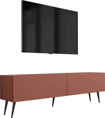 Zdjęcie produktu dla Szafka pod telewizor: ceglasta czerwień, 140 x 52 x 32 cm, czarne nogi