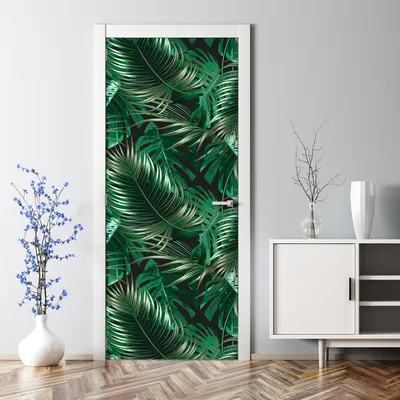 Produktbild von Dekorative Aufkleber selbstklebend Klebefolie Türaufkleber Türposter Dunkle Tropenblätter 85 x 200 cm