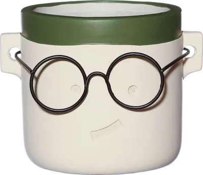 Produktbild von Blumentopf mit Gesicht und Brille, in zwei Farben und 4 Größen wählbar | Lustige Deko Pflanztöpfe, Farbe:Grün (Harry), Größe:Ø14 h.13.5 cm