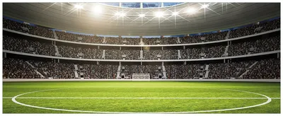 Produktbild von Wallario Wandbild aus Acryl, 200 x 80 cm, freischwebende Optik - Fußballstadion Mittellinie