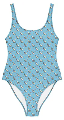 Produktbild von Mr. & Mrs. Panda Badeanzug Pinguin Lachen Größe XXXL - Sky Blue - Geschenk, Haha, Damen-Einteiler, Shape-Badeanzug, Badebekleidung, Pinguine, Lol, Funny, UV-Badeanzug