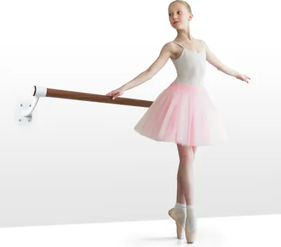 Produktbild von Klarfit Barre Mur - Ballettstange, Wandmontage, platzsparend: SmartSpace Concept| 100 cm Länge, auch für Kinder geeignet, Holme: 38 mm Ø in Holzoptik, pulverbeschichteter Stahl, weiß
