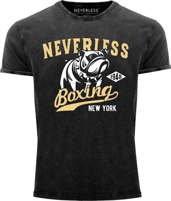 Produktbild von Cooles Angesagtes Herren T-Shirt Vintage Shirt Boxing Boxer Sport Aufdruck Used Look Slim Fit Neverless® schwarz S