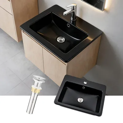 Keramik Waschbecken rechteckig schwarz 53x46x17 cm mit Überlauf
