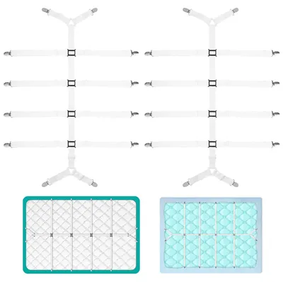 Produktbild von Spannbettlaken, verstellbare Gummibänder, Spannbettlaken mit 12 Metallclips, Spannbettlaken mit Gummiband und Clips, geeignet für Plissees
