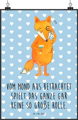 Produktbild von Mr. & Mrs. Panda Bild Fuchs Lord DIN A2 - Blau Pastell - Geschenk, Wandbild, Schick, Plakat, Neugierig, Kunstdruck, Weise, drucke, Cocktail, Mond, Spruch Lustig, wanddeko
