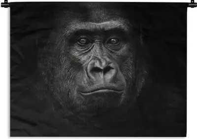 Produktbild von MuchoWow® Wandteppich Wandbehang Gorilla - Schwarz - Weiß - Tiere - Porträt 150x112.50 cm Tapisserie Dekoration Wandtuch - Wanddecke - Wandteppiche