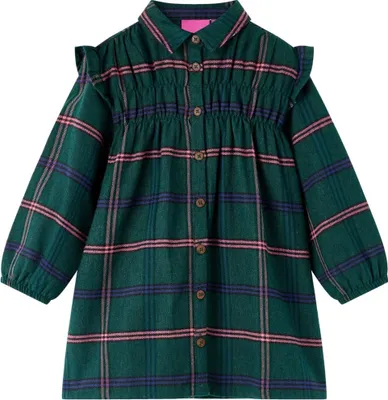 Produktbild von Cloris Designermöbel Kinderkleid mit Langen Ärmeln und Rüschen Dunkelgrün 140 2024 Neu