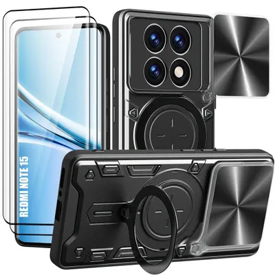 Image de Coque + 2 Verres Trempés pour Xiaomi Redmi Note 15 5G/4G, avec Protection Caméra - Noir