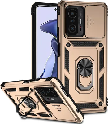 Image de Etui pour Xiaomi 11T / 11T Pro Etui double couche avec couvercle coulissant pour appareil photo et anneau de support Or