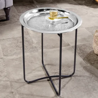 Produktbild von riess-ambiente Orientalischer Beistelltisch CASABLANCA 50cm silber schwarz Tablett abnehmbar klappbar