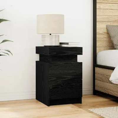 Image de vidaXL Table de chevet Noir aspect chêne 35 x 39 x 55 cm Aggloméré