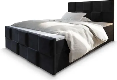 Produktbild von Masseno Boxspringbett MONA 160x200 cm Komplett-Set mit Bonell Matratze und Topper, Polsterbett mit Bettkästen -Schwarz, KRONOS 07