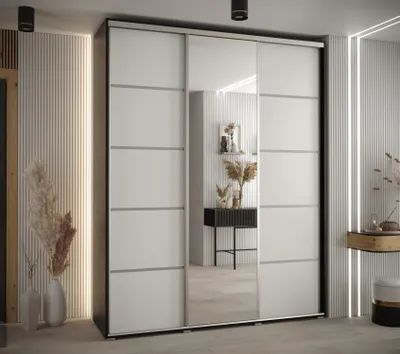 Obrázok produktu pre Šatníková skriňa YVONA 5 - 190/45 cm, čierna / biela / strieborná
