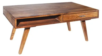Image de Table basse SCANOVA 100 cm en bois massif de sheesham avec rangement style scandinave