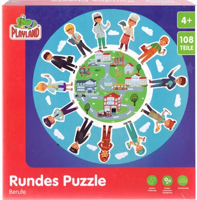 Produktbild von Playland Rundes Puzzle, Extra Große Puzzleteile,108 Teile Berufe