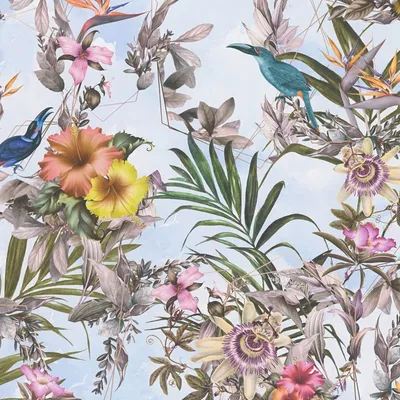 Produktbild von Profhome 381784-GU Blumen Vliestapete Floral matt weiß grün gelb blau 5,33 m2