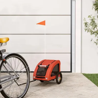 Immagine prodotto di Rimorchio per bicicletta per animali domestici - Trasportino per cani - Trasporto sicuro - Copertura impermeabile - 68 cm - Arancione e grigio