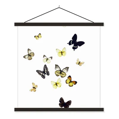 Produktbild von MuchoWow® Textilposter Schmetterlinge auf weißem Hintergrund 60x60 cm mit schwarzem Rahmen - Posteraufhänger