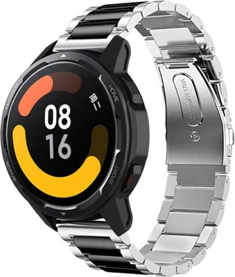 Produktbild von Strap-it Stahlarmband - Kompatibel mit Xiaomi Watch S1 Armband Ersatzarmband Edelstahl - Gliederarmband mit Faltschließe - Hochwertiges Material - für Smartwatch 22mm Armband Silber / Schwarz