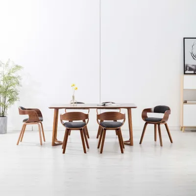 Produktbild von The Living Store Esszimmerstühle 6 Stk. Dunkelgrau Stoff und Bugholz