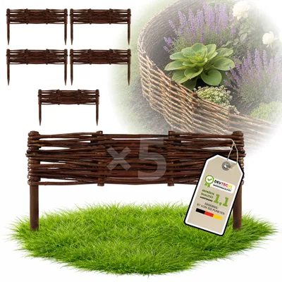Produktbild von Floranica 5 Stück Beetbegrenzung Weide 10 cm x 50 cm – Rasenkante Weidengeflecht Beeteinfassung, Beetumrandung