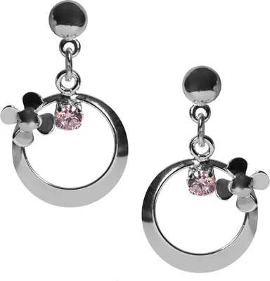 Produktbild von 925 Sterling Silber Ohrstecker Blütenring mit Zirkonia Farbe - Pink