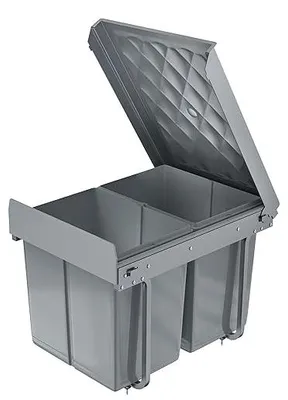 Productafbeelding van Ingebouwde vuilnisbak voor de keuken, vuilnisbak, afvalbak voor onder het aanrecht, uitschuifbare afvalverzamelaar, afvalscheidingssysteem met telescooprails, grijs (2x15 liter)