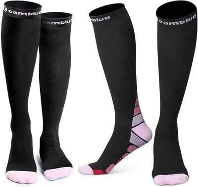Immagine prodotto di CAMBIVO 2 Paia Calze Compressione Graduata Donna e Uomo 20-30 mmHg, Calze Elastiche a Compressione Antiscivolo per Sport, Corsa, Recupero, Antitrombo, Vene Varicose, Viaggio in Aereo