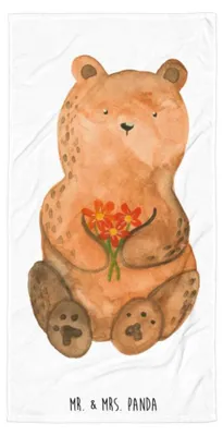 Produktbild von Mr. & Mrs. Panda Duschtuch Bär Dankbar - Weiß - Geschenk, Danke, Reisehandtuch, Badehandtuch, Badelaken, Teddy, Strandtuch, Handtuch, Duschhandtuch, Blumen, Dankeschön