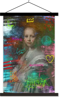 Produktbild von MuchoWow® Textilposter Porträt eines Mädchens in Blau - Johannes Cornelisz - Neon 40x60 cm mit schwarzem Rahmen - Wanddekorationen