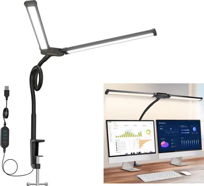 Produktbild von PULUZ PU498B LED-Videoleuchte mit Doppelkopf, flexibles Fuelllicht fuer den Schreibtisch, 3000 K šC 6500 K, 10 Helligkeitsstufen, mit C-Klemme, Schreibtischhalterung, Stromversorgung ueber USB